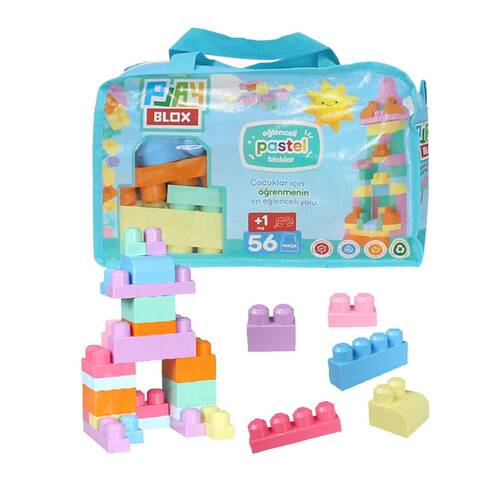 2915 Play Blox Pastel Block Building Toys 56 Pieces with Storage Bag for Ages 1 and Above - 1