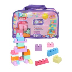 2915 Play Blox Pastel Block Building Toys 56 Pieces with Storage Bag for Ages 1 and Above - 2