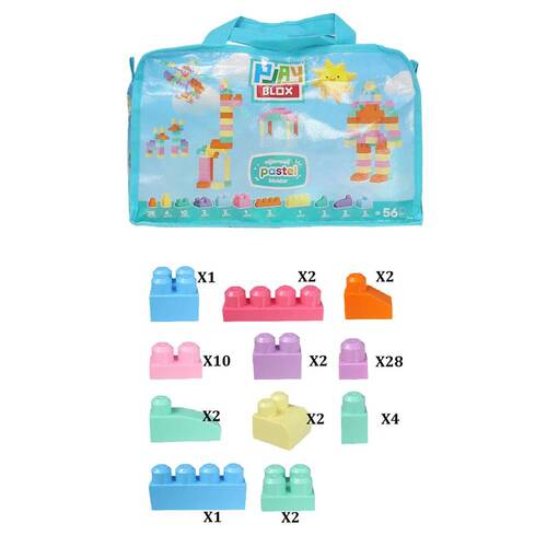 2915 Play Blox Pastel Block Building Toys 56 Pieces with Storage Bag for Ages 1 and Above - 6