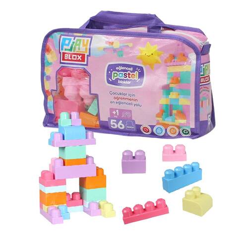 2915 Play Blox Pastel Block Building Toys 56 Pieces with Storage Bag for Ages 1 and Above - 11