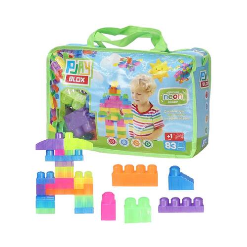 2939 Play Blox Neon Block Building Toys 83 Pieces with Storage Bag for Ages 1 and Above - 2