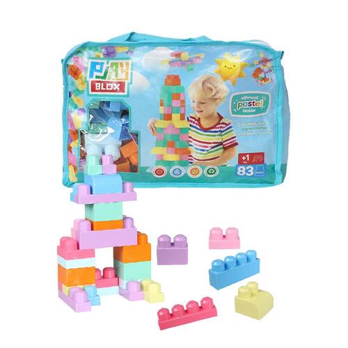 2946 Play Blox Pastel Block Building Toys 83 Pieces with Storage Bag for Ages 1 and Above - 1