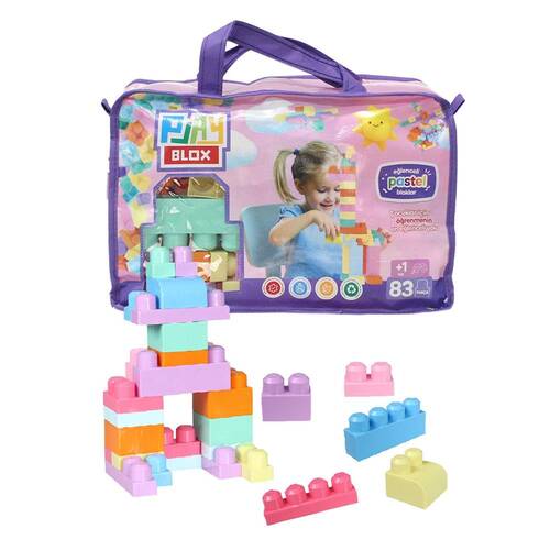 2946 Play Blox Pastel Block Building Toys 83 Pieces with Storage Bag for Ages 1 and Above - 2