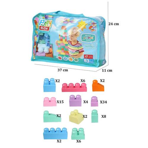 2946 Play Blox Pastel Block Building Toys 83 Pieces with Storage Bag for Ages 1 and Above - 7