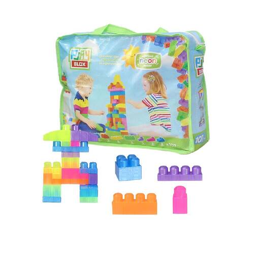 2960 Play Blox Neon Block Building Toys 107 Pieces with Storage Bag for Ages 1 and Above - 1