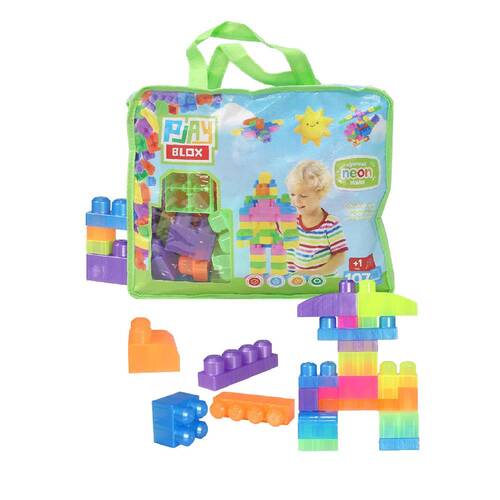 2960 Play Blox Neon Block Building Toys 107 Pieces with Storage Bag for Ages 1 and Above - 9