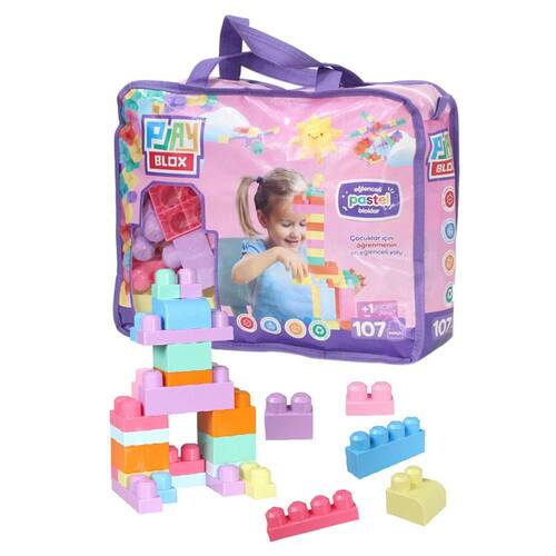 2977 Play Blox Pastel Block Building Toys 107 Pieces with Storage Bag for Ages 1 and Above - 10