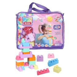 2977 Play Blox Pastel Block Building Toys 107 Pieces with Storage Bag for Ages 1 and Above - 2