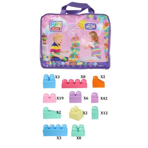 2977 Play Blox Pastel Block Building Toys 107 Pieces with Storage Bag for Ages 1 and Above - 5