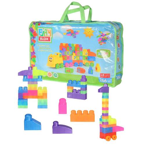 3028 Play Blox Neon Block Building Toys 266 Pieces with Storage Bag for Ages 1 and Above - 5