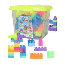 3110 Play Blox Neon Block Building Toys 107 Pieces with Bucket for Ages 1 and Above - 1