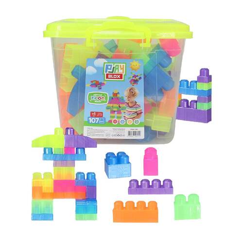 3110 Play Blox Neon Block Building Toys 107 Pieces with Bucket for Ages 1 and Above - 6