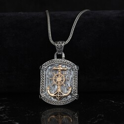 925 Sterling Silver Men's Necklace with Anchor and Helm - 1