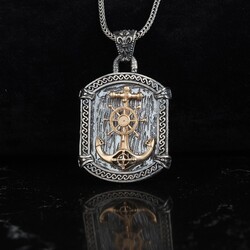 925 Sterling Silver Men's Necklace with Anchor and Helm - 2