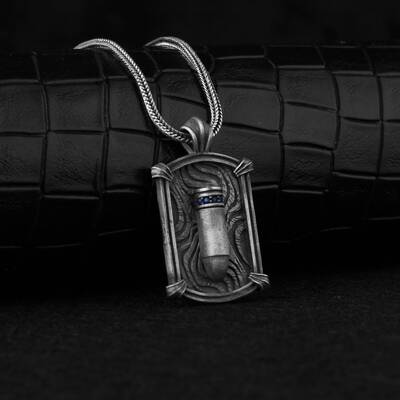 925 Sterling Silver Men's Necklace with Bullet Symbol - 2