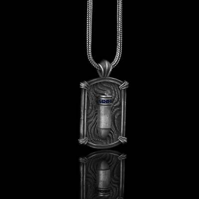 925 Sterling Silver Men's Necklace with Bullet Symbol - 3