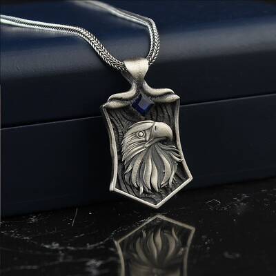 925 Sterling Silver Men's Necklace with Eagle Symbol - 1