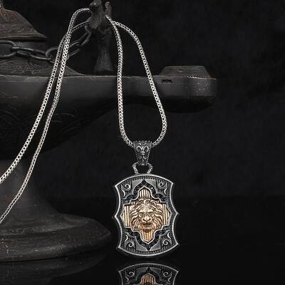 925 Sterling Silver Men's Necklace with Lion Symbol - 1