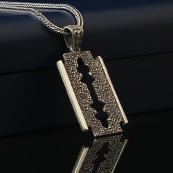 925 Sterling Silver Men's Necklace with Razor Symbol - 1