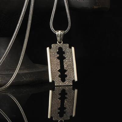 925 Sterling Silver Men's Necklace with Razor Symbol - 2