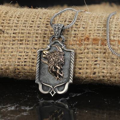 925 Sterling Silver Men's Necklace with Wolf Symbol - 1