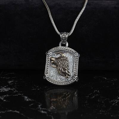 925 Sterling Silver Men's Necklace with Wolf Symbol - 1