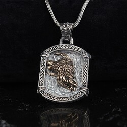 925 Sterling Silver Men's Necklace with Wolf Symbol - 2