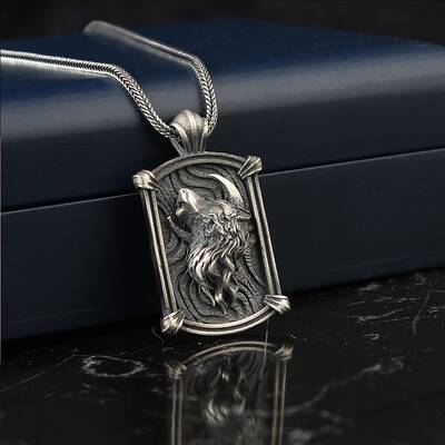 925 Sterling Silver Men's Necklace with Wolf Symbol - 1