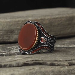 925 Sterling Silver Men's Ring with Agate Stone - 1