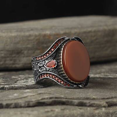 925 Sterling Silver Men's Ring with Agate Stone - 2