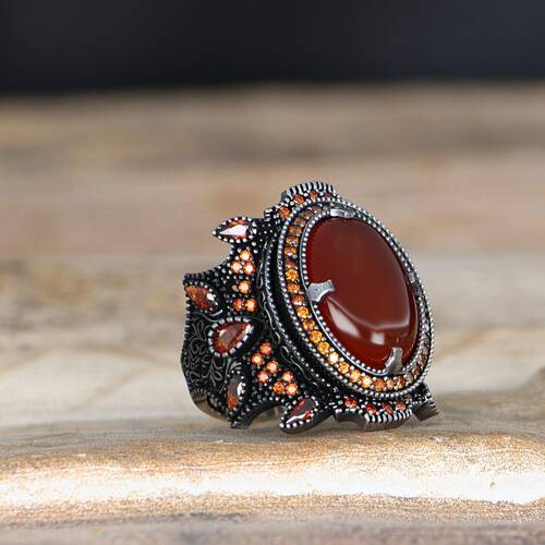 925 Sterling Silver Men's Ring with Agate Stone - 2