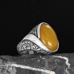 925 Sterling Silver Men's Ring with Agate Stone - 1