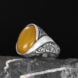 925 Sterling Silver Men's Ring with Agate Stone - 2