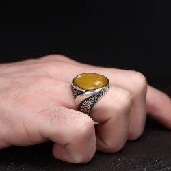 925 Sterling Silver Men's Ring with Agate Stone - 3