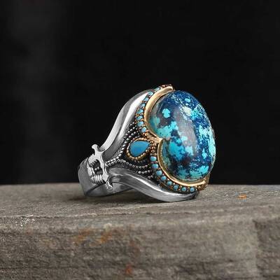 925 Sterling Silver Men's Ring with Azurite Stone - 1