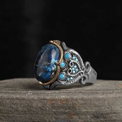 925 Sterling Silver Men's Ring with Azurite Stone - 1