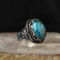 925 Sterling Silver Men's Ring with Azurite Stone - 1