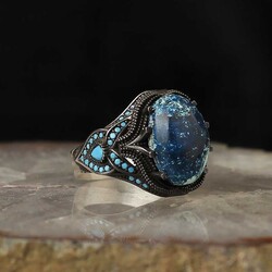 925 Sterling Silver Men's Ring with Azurite Stone - 1