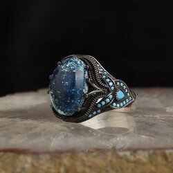 925 Sterling Silver Men's Ring with Azurite Stone - 2