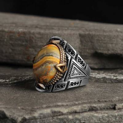 925 Sterling Silver Men's Ring with Bumble Be Jasper Stone - 2