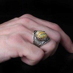 925 Sterling Silver Men's Ring with Bumble Be Jasper Stone - 3