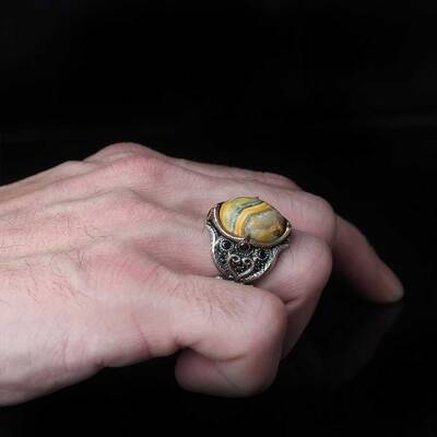 925 Sterling Silver Men's Ring with Bumble Be Jasper Stone - 2