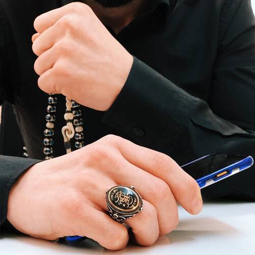 925 Sterling Silver Men's Ring with Calligraphy Written 'A Person is with the One He Loves' - 2