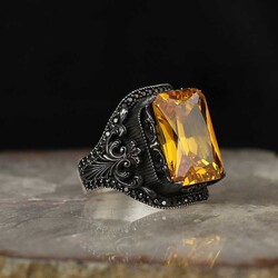 925 Sterling Silver Men's Ring with Citrine Stone - 1