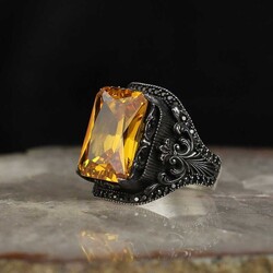 925 Sterling Silver Men's Ring with Citrine Stone - 2