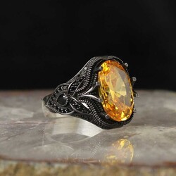 925 Sterling Silver Men's Ring with Citrine Stone - 1