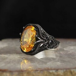 925 Sterling Silver Men's Ring with Citrine Stone - 2