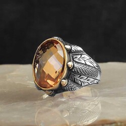 925 Sterling Silver Men's Ring with Citrine Stone - 1