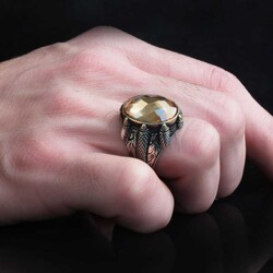 925 Sterling Silver Men's Ring with Citrine Stone - 3