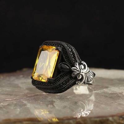 925 Sterling Silver Men's Ring with Citrine Stone - 1